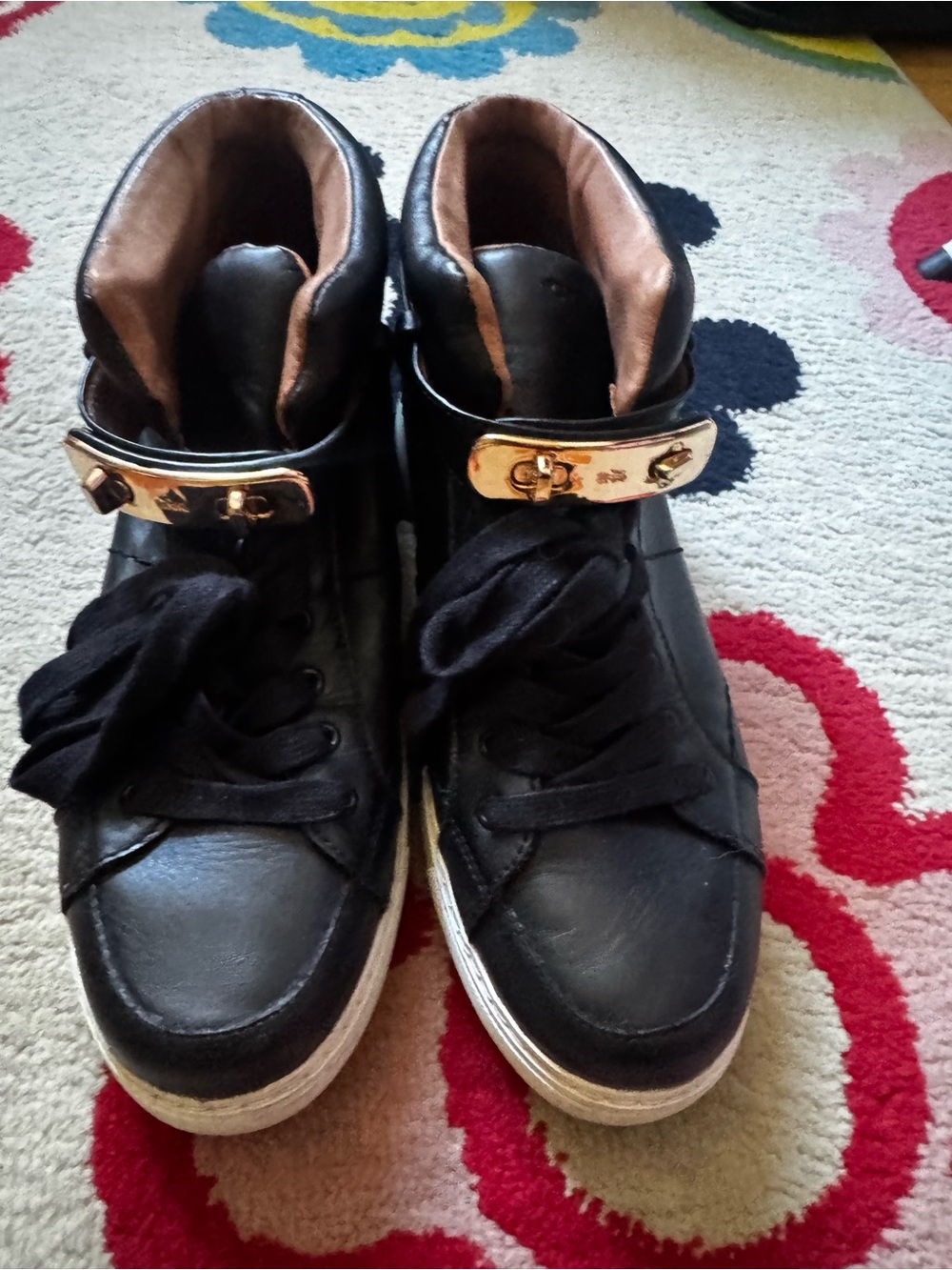 Coach Richmond Black High-Top Sneakers with Gold Strap Accent